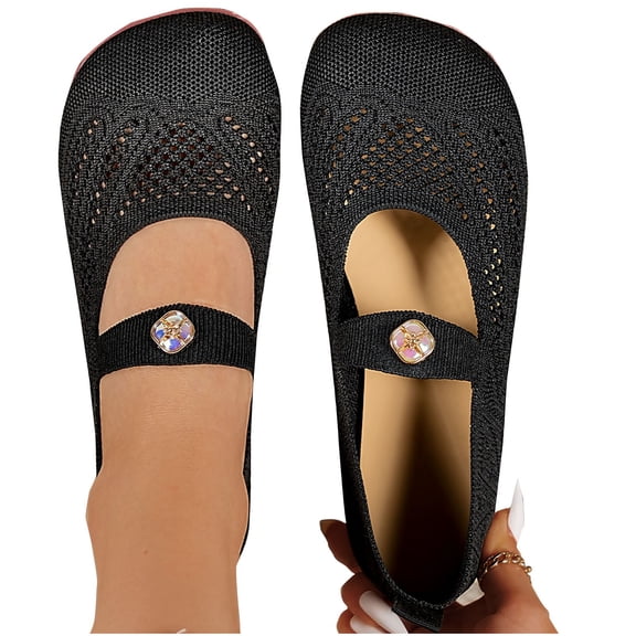 purcolt Womens Knit Flat Shoes Round Toe Mary Jane Shoes Closed Toe Dressy Causal Breathable Slip On Ballet Shoes