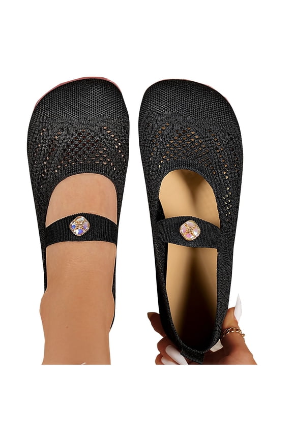 Womens Knit Flat Shoes Round Toe Mary Jane Shoes Closed Toe Dressy Causal Breathable Slip On Ballet Shoes
