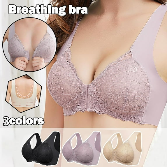purcolt Womens Lace Front Closure Bra Wireless Push up Bra Full Coverage Comfort Breathable Bra(Sizes 34B to 46E)