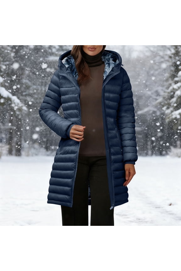 Womens Winter Long Hooded Puffer Coat Thick Warm Quilted Jackets Windbreaker Insulated Outerwear with Zipper Pockets