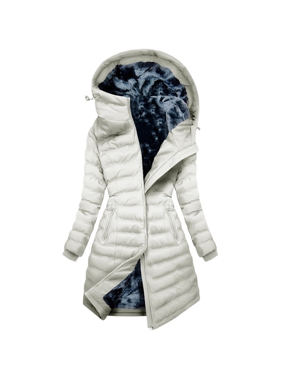 Womens Lightweight Puffer Jacket Hooded Quilted Padded Long Winter Coats Zip Up Warm Thickened Down Jacket Outerwear