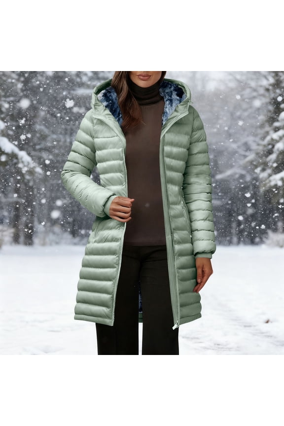 Womens Lightweight Puffer Jacket Hooded Quilted Padded Long Winter Coats Zip Up Warm Thickened Down Jacket Outerwear