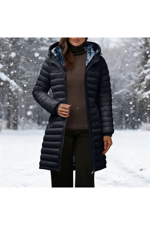 Womens Winter Long Hooded Puffer Coat Thick Warm Quilted Jackets Windbreaker Insulated Outerwear with Zipper Pockets