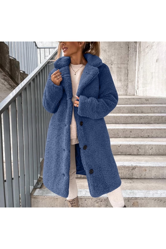 Womens Long Sherpa Jackets Thick Fleece Warm Trench Coat Fuzzy Button Down Jacket Fall Winter Outerwear