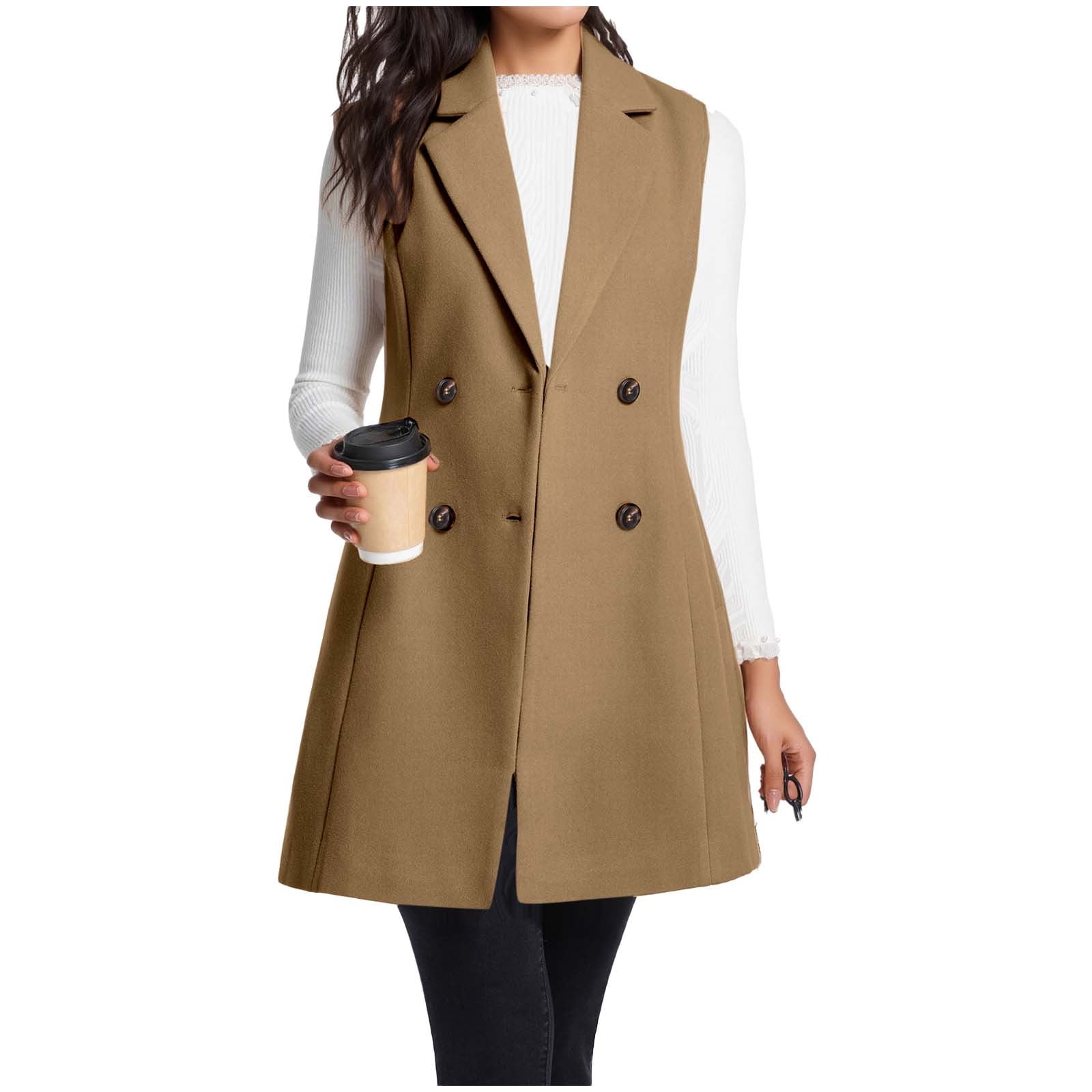 purcolt Womens Long Wool Vest Double Breasted Trench Coats Work Office ...