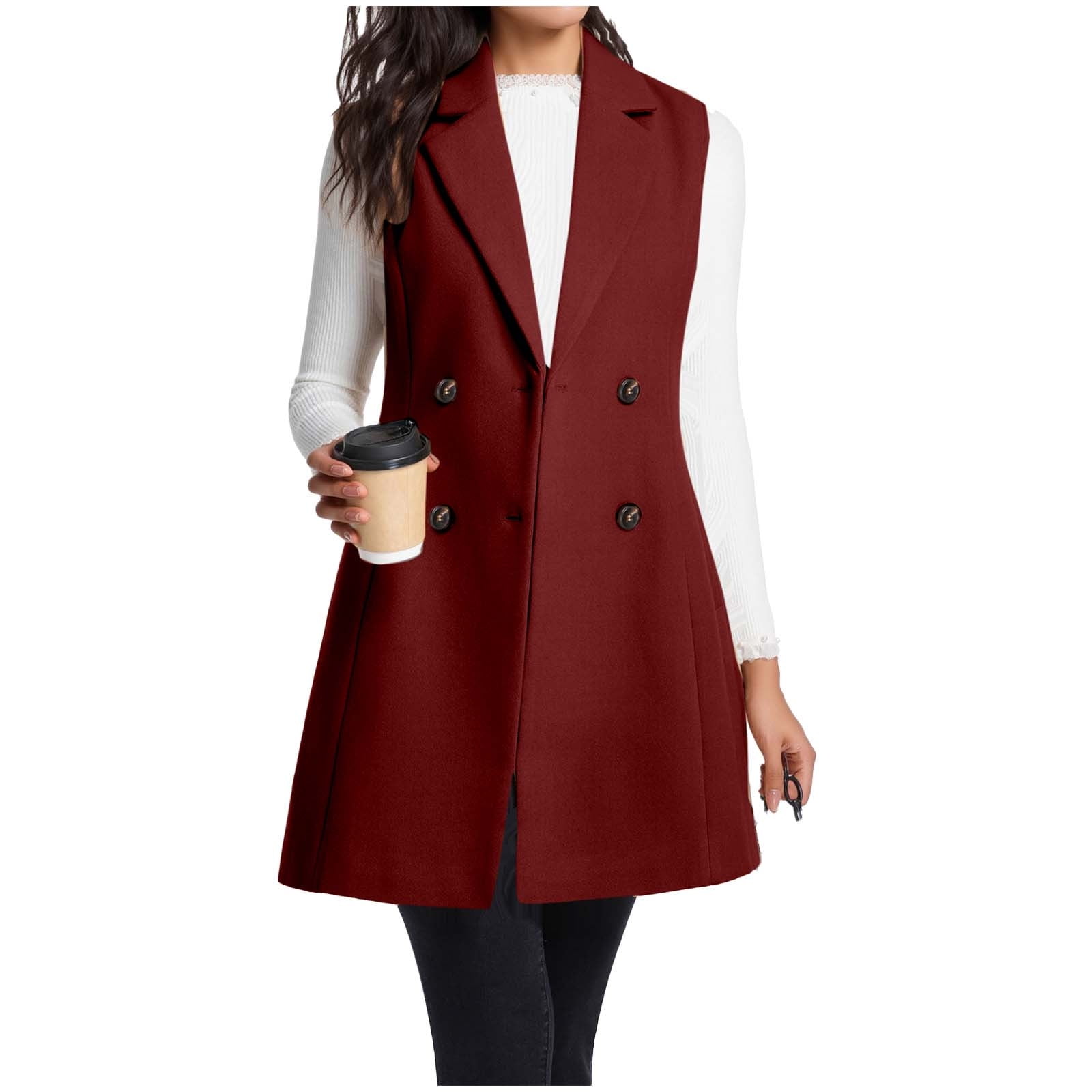 purcolt Womens Long Wool Vest Double Breasted Trench Coats Work Office ...
