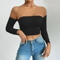 thumbnail image 1 of purcolt Womens Off Shoulder Crop Top Long Sleeve Bandeau Shirts Slim Fit Y2K Going Out Tops, 1 of 4