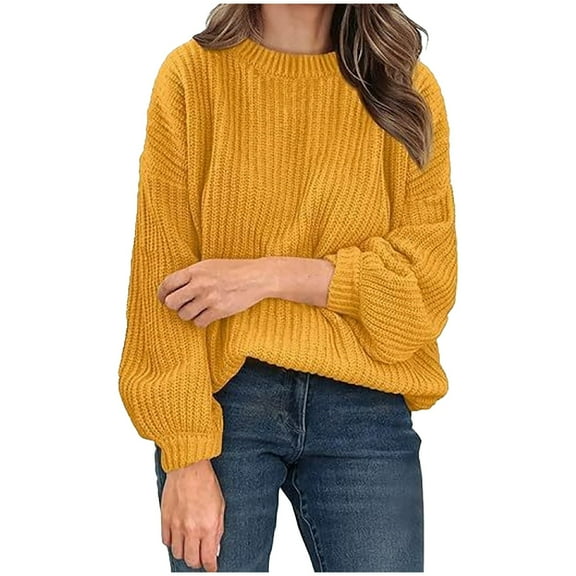 purcolt Womens Oversized Sweaters Ribbed Chunky Cable Knit Puff Long Sleeve Crewneck Pullover Sweaters Fall Winter Jumper Tops
