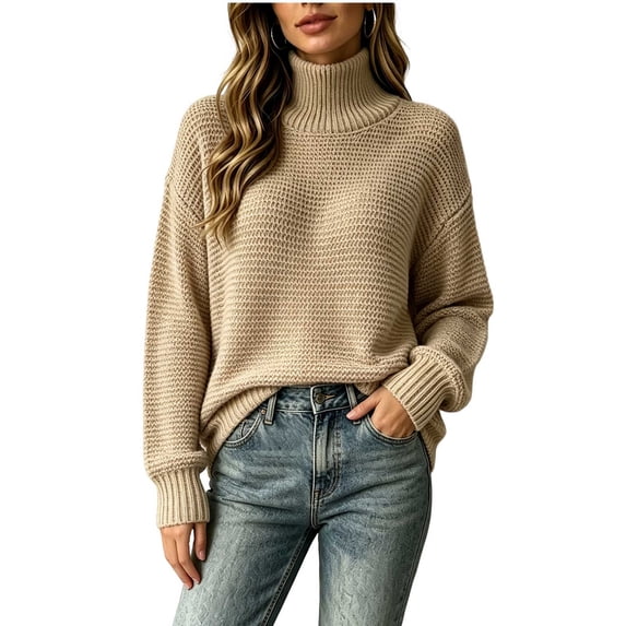 Purcolt Womens Oversized Sweaters Chunky Knitted Long Sleeve Turtleneck Pullover Sweaters Fall Winter Jumper Tops