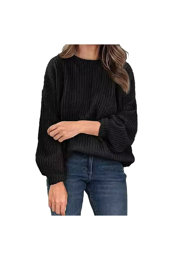 Womens Oversized Sweaters Ribbed Chunky Cable Knit Puff Long Sleeve Crewneck Pullover Sweaters Fall Winter Jumper Tops