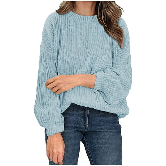 purcolt Womens Oversized Sweaters Ribbed Chunky Cable Knit Puff Long Sleeve Crewneck Pullover Sweaters Fall Winter Jumper Tops