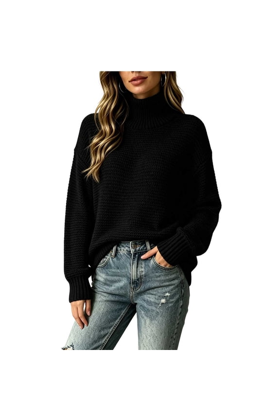 Womens Oversized Sweaters Chunky Knitted Long Sleeve Turtleneck Pullover Sweaters Fall Winter Jumper Tops