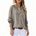 thumbnail image 1 of purcolt Womens Plaid Button Down Shirts Ruffle Collared V Neck Puff Long Sleeve Blouses Dressy Casual Business Work Checkered Trendy Tops, 1 of 5