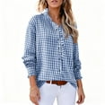 thumbnail image 1 of purcolt Womens Plaid Button Down Shirts Ruffle Collared V Neck Puff Long Sleeve Blouses Dressy Casual Business Work Checkered Trendy Tops, 1 of 5