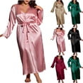 thumbnail image 1 of purcolt Womens Plus Size Silky Satin Robe Set Soft Sleepwear 2 Piece Long Bathrobe with Cami Dress for Bride Bridesmaid Wedding Party, XL-5XL, 1 of 6