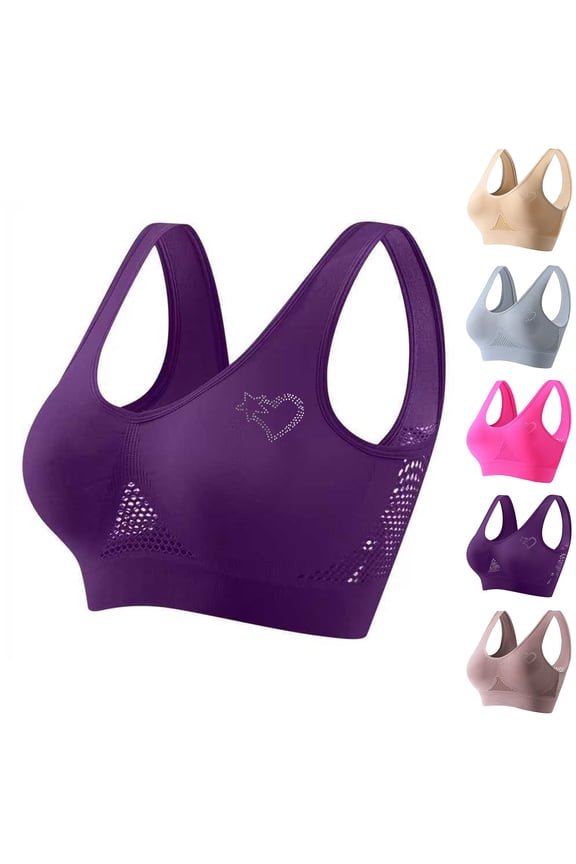 Womens Plus Size Sports Bras Mesh Back Breathable Wireless Comfortable Seamless Sleep Yoga Sports Bras with Removable Pads