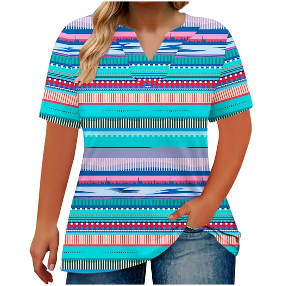 purcolt Womens Plus Size Tops Striped Color Block Short Sleeve V Neck T Shirts Graphic Tees Summer Casual Loose Tunic Blouses, XL-5X