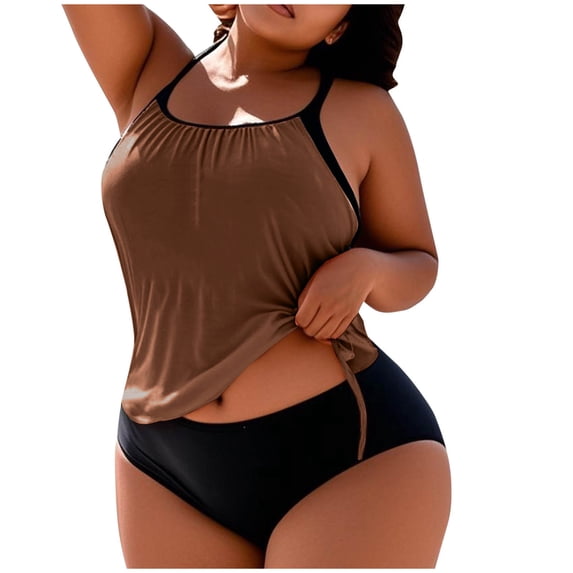 purcolt Womens Plus Size Two Piece Tankini Swimsuits Adjustable Strappy Swim Top with High Waisted Bottom Bathing Suits Tummy Control Swimwear