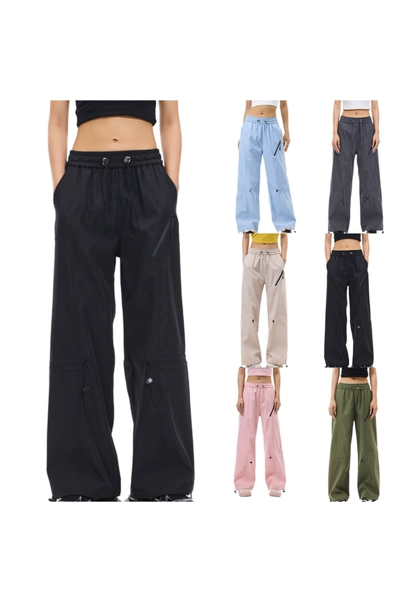 Womens Quick Dry Cargo Pants Elastic Waist Baggy Parachute Pants Athletic Workout Hiking Joggers Pants with Pockets