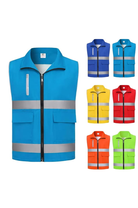Womens Reflective Safety Vest High Visibility Multi Pocket Full Zip Waistcoats for Surveyor, Volunteer, Crossing Guard, Road, Construction