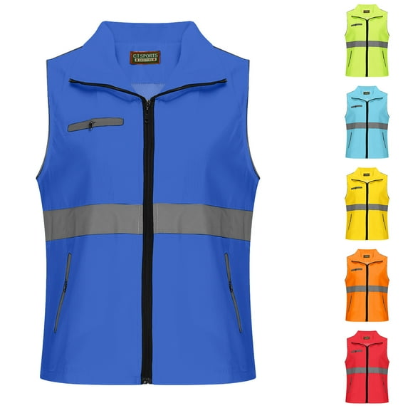 purcolt Womens Safety Vest Hi Vis Reflective Strips Construction Vest Breathable Zip Up Sleeveless Jacket for Work Fishing Hiking