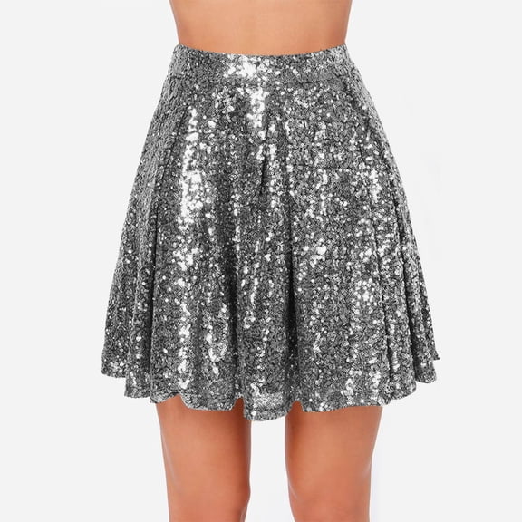purcolt Womens Sequin Mini Skirt High Waisted Sparkly A-Line Swing Skirts for Night Out Party