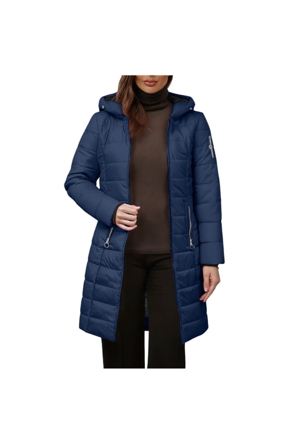 Womens Sherpa-Lined Long Puffer Jacket Lightweight Quilted Full-Zip Water-Resistant Packable Hooded Down Coat (Available in Plus Size)