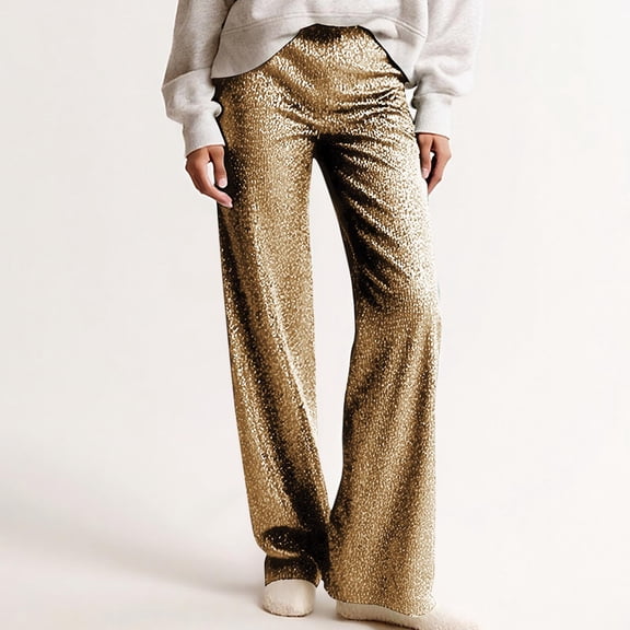 purcolt Womens Sparkly Sequin Palazzo Pants Shiny Glitter High Waisted Wide Leg Night Out Dance Trousers for Cocktail Disco Party Club