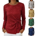 thumbnail image 1 of purcolt Womens Sparkly Sequin Tops with Bow, Dressy Casual Crew Neck Glitter Long Sleeve Shirts for Cocktail Club Party, 1 of 6