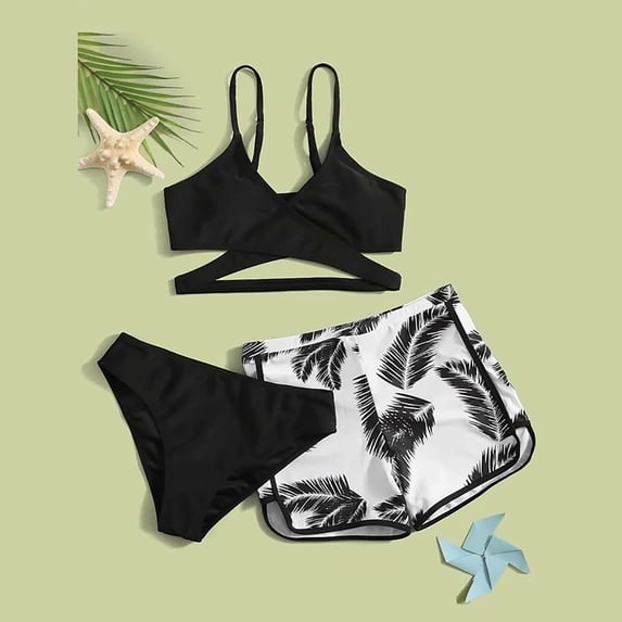 purcolt Womens Sporty 3 Pieces Swimsuit Halter Push Up Athletic Bathing Suits High Waisted Bikini Sets Swimwear