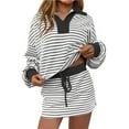 thumbnail image 1 of purcolt Womens Striped 2 Piece Outfits Casual Sweatshirt Skirt Set Long Sleeve Skort Workout Running Matching Lounge Sets, 1 of 5