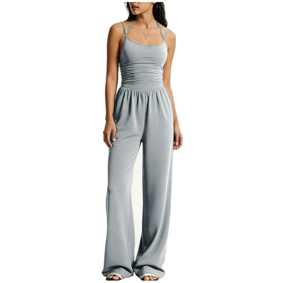 purcolt Womens Summer Sleeveless Jumpsuits Casual Spaghetti Strap Wide Straight Leg One Piece Romper Overalls for Beach Vacation