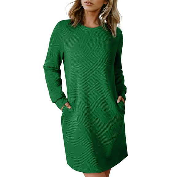 purcolt Womens Sweatshirt Dresses Crewneck Long Sleeve Textured Shift Dresses Trendy Girls Pullover Tops with Pockets