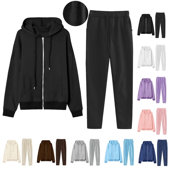 purcolt Womens Sweatsuits 2 Piece Set Fleece Flannel Tracksuits Zip Up Hooded Sweatshirt Jacket Tops and Jogger Pants Winter Warm Matching Sweat Sets Lounge Sets