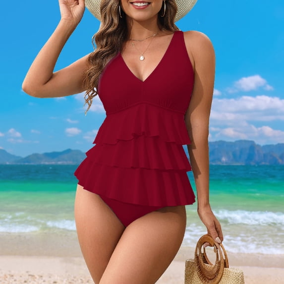 purcolt Womens Tankini Swimsuit Ruffle Tiered Swim Top with Bottoms 2 Piece Bathing Suit Modest Swimwear
