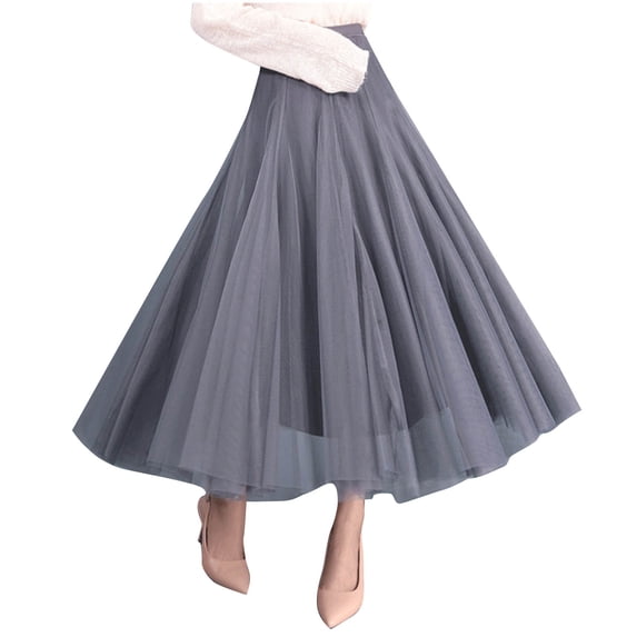 purcolt Womens Tulle Skirt High Waisted Pleated Midi Skirt Mesh Layered A Line Swing Skirt