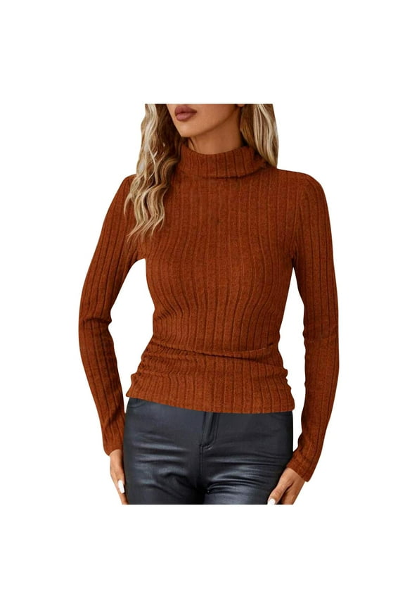 Womens Turtleneck Long Sleeve Shirts Basic Ribbed Thermal Tops Side Ruched Slim Fitted Undershirts Casual Basic Layering Winter Sweaters