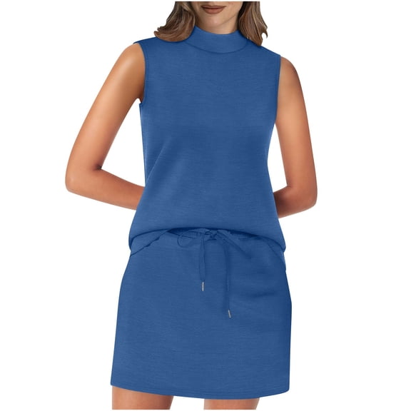 purcolt Womens Two Piece Workout Sets Tennis Outfits Sweatsuits Casual Turtleneck Sleeveless Tank Tops with Mini Skirt Matching Skirt Sets Active Tracksuit