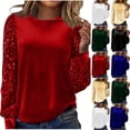 thumbnail image 1 of purcolt Womens Sparkly Sequin Velvet Tops Dressy Casual Crewneck Long Sleeve Shirts Glitter Loose Fit Tunic Blouses for Club Cocktail Party, 1 of 9