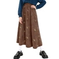 thumbnail image 1 of purcolt Womens Vintage Corduroy Floral Embroidery Skirt Plus Size A-Line Midi Skirt High Waisted Flowy Swing Skirt, 1 of 6