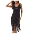 thumbnail image 1 of purcolt Womens Vintage Sequin Dress 1920s Elegant Cocktail Dresses Sleeveless Tassles Hem Flapper Dress, 1 of 5