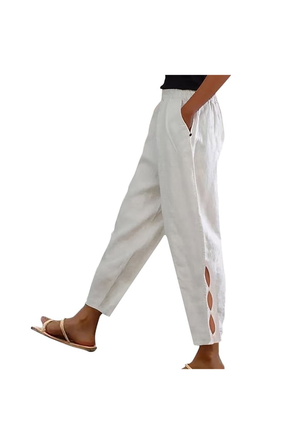 Womens Wide Leg Harem Pants Elastic Waisted Baggy Palazzo Pants Summer Casual Loose Lounge Pants Beach Boho Yoga Trousers with Pockets