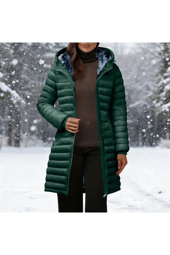 Womens Winter Long Hooded Puffer Coat Thick Warm Quilted Jackets Windbreaker Insulated Outerwear with Zipper Pockets