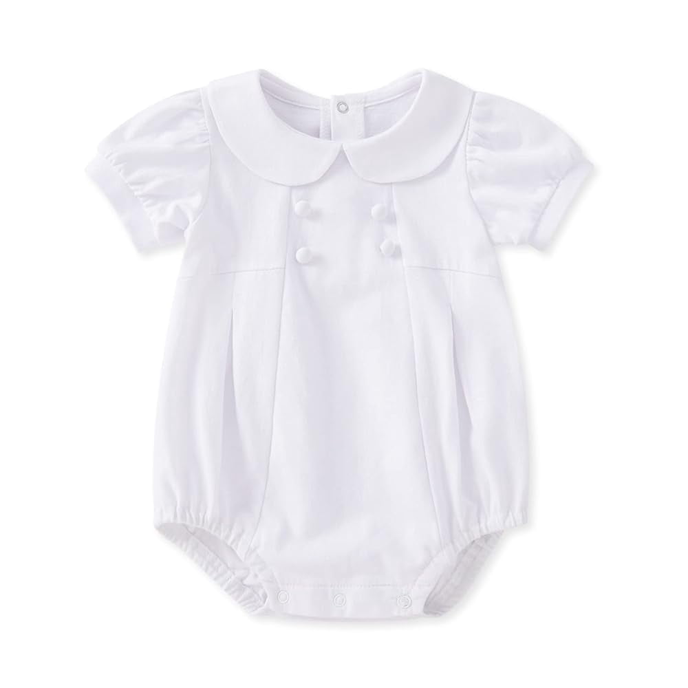 pureborn Baby Baptism Bodysuit Short Sleeve Peter-Pan Collar Romper Cotton One-piece 0-3 Months White