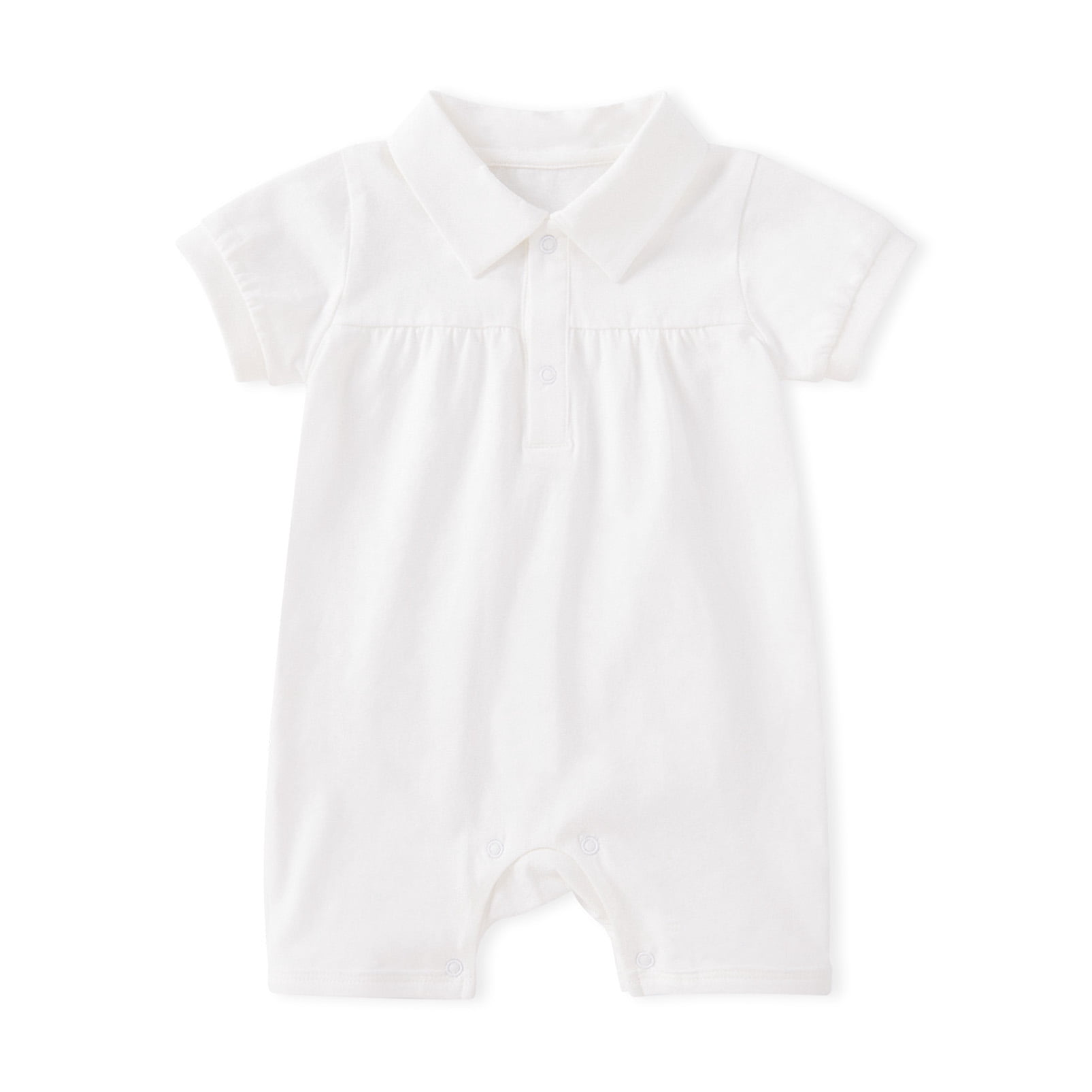 pureborn Baby Boy Baptism Outfit Infant Short Sleeve Collared Christening Romper Summer Cotton One-Piece 0-3 Months Off White