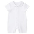 thumbnail image 1 of pureborn Baby Boy Baptism Romper Infant Collared Short Sleeve Cotton Summer One-Piece Christening Outfit White 12-18 Months, 1 of 1
