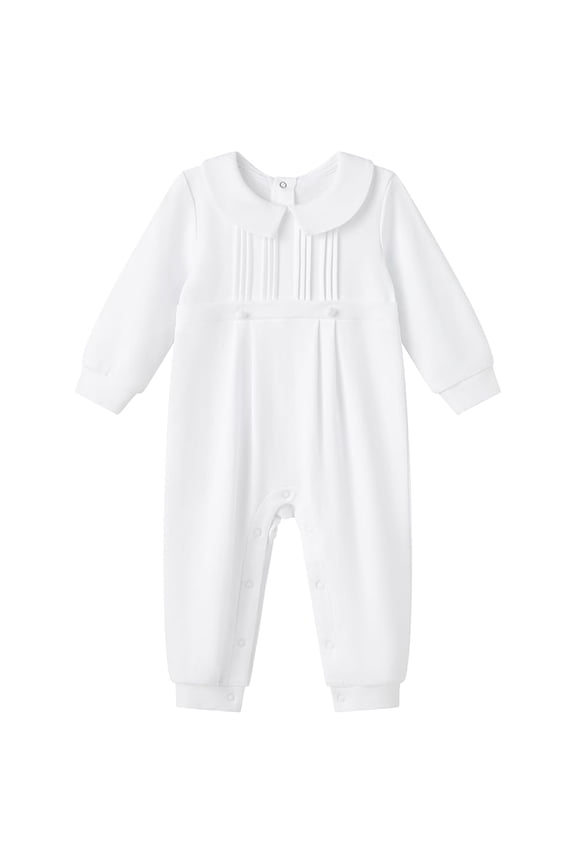 Baby Boys Baptism Romper Long Sleeve Jumpsuit Christening Outfit One-Piece Coverall White 0-3 Months