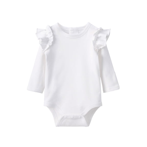 pureborn Baby Girls Ruffle Shoulder Bodysuit White 6-9 Months