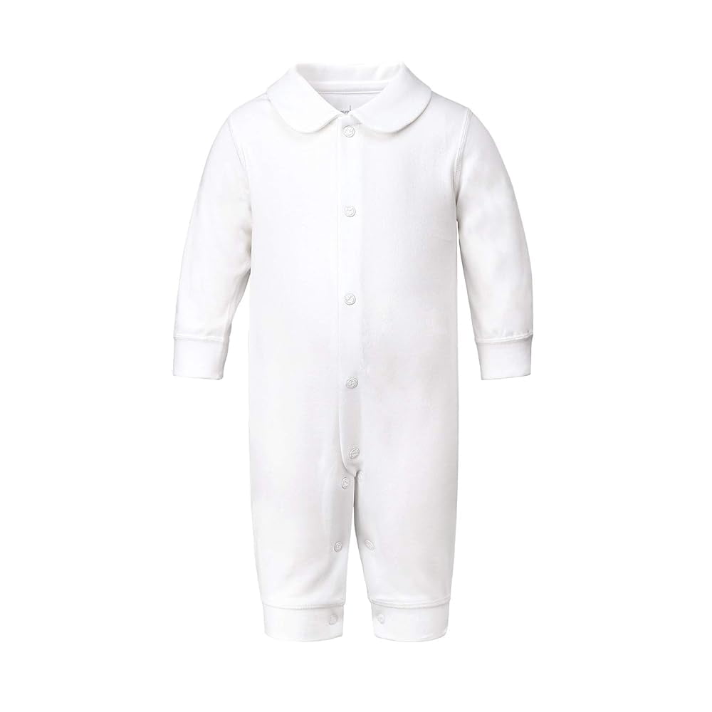 pureborn Baby Jumpsuit Infant Boys Girls Cotton Long Sleeve Spring Fall Christening Baptism Romper 6-9 Months White