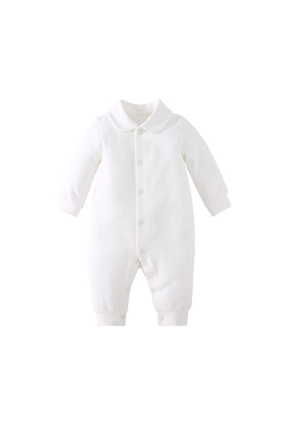 Newborn Unisex Baby Collared Solid Baptism Cotton One-Piece Jumpsuit White 0-3 Months
